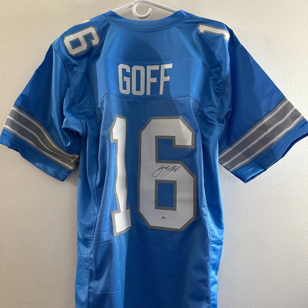JARED GOFF SIGNED DETROIT LIONS AUTOGRAPHED CUSTOM FOOTBALL JERSEY W/COA XL 755